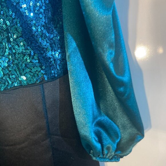 Shein Curve SZ 1XL Plus Teal sequin & satin top party formal holiday - Picture 6 of 11